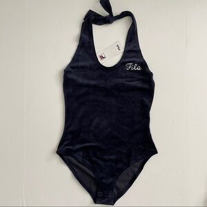 FILA Women’s Navy Velour PHILOMENA Bodysuit Size S